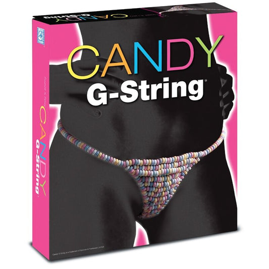 Box of CANDY G-String with colorful beads on a black background