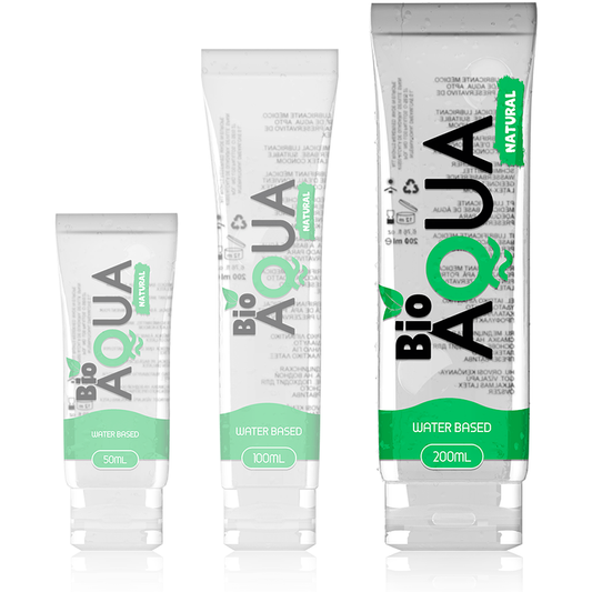Three BioAqua product tubes of different sizes on a white background