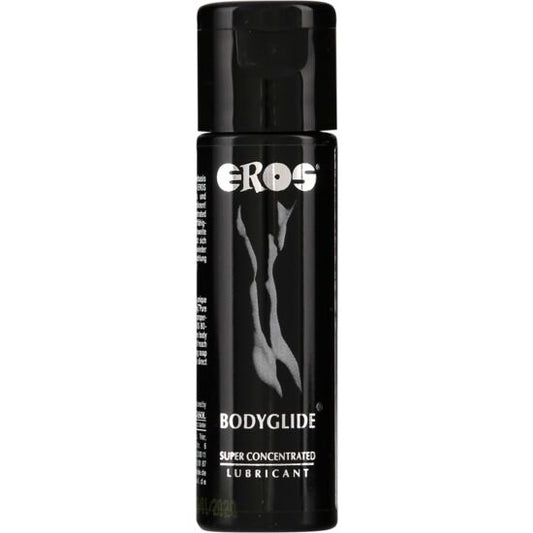 Black bottle of EROS Bodyglide lubricant on a white background