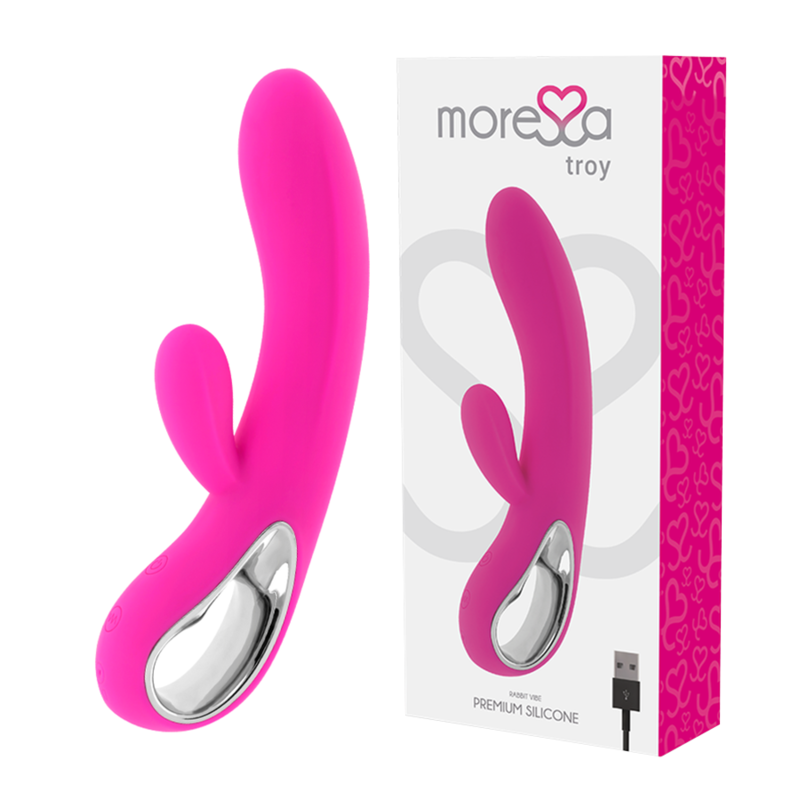 Pink toy with silver end and 'moreca' packaging on a white background