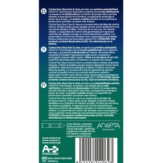 Back of a control product packaging with text and branding