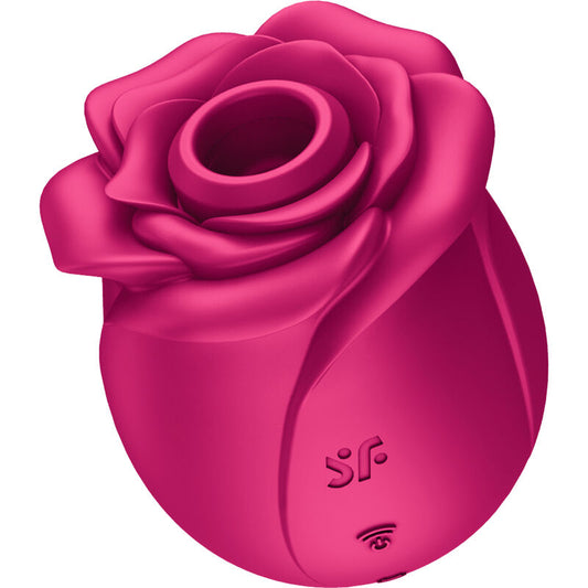 Pink rose-shaped object with a logo on a white background
