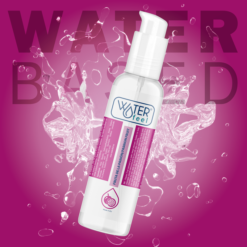 Scented water bottle with 'Waterfeel' branding on a pink background