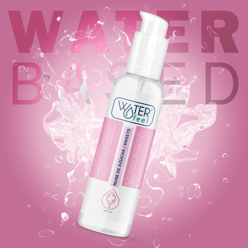 WaterBed bottle with pink label on a pink background
