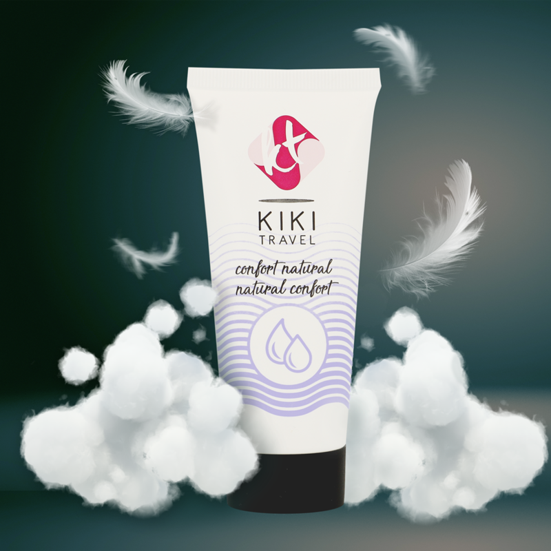KIKI Travel tube with feathers and cotton on a dark background