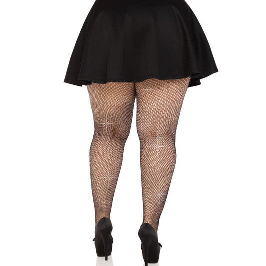 LEG AVENUE - CRYSTALIZED MESH STOCKINGS CARAMEL PLUS SIZE