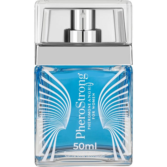 Perfume bottle labeled 'PheroStrong' for women on a white background