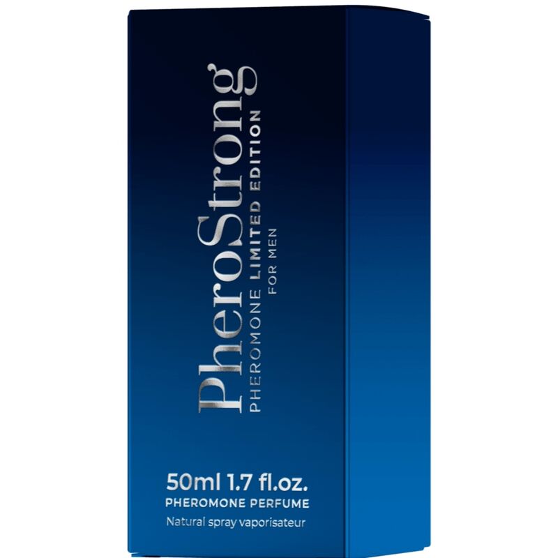 Blue box of PheroStrong Pheromone Limited Edition for men on a white background