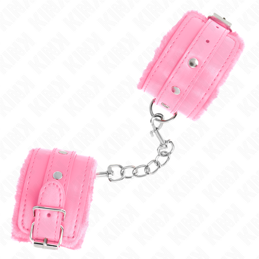 KINK - PREMIUM FUR LINED WRIST RESTRAINTS PINK WITH PINK BELT ADJUSTABLE 17-29 CM X 6 CM