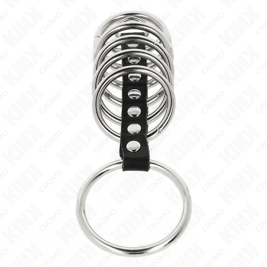 KINK - 7 METAL PENIS RINGS 3.2 CM TO 5 CM CONNECTED BY LEATHER
