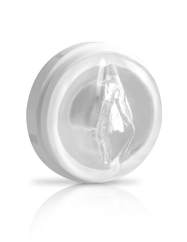 Clear plastic object with a reflective surface on a white background
