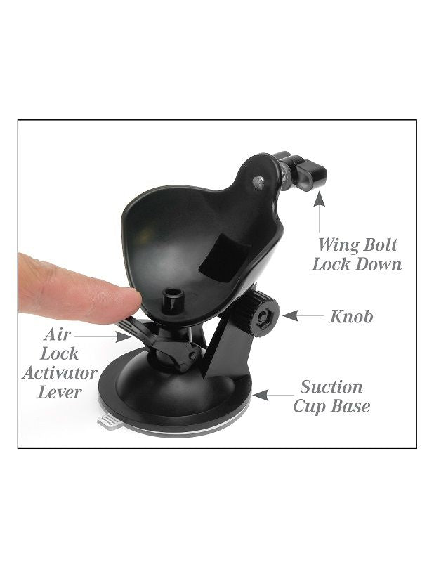 Black car air freshener holder with labeled parts on a white background