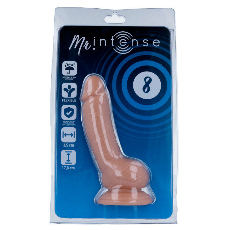 Sexual product packaging with 'Mr. Intense' branding on a blue background