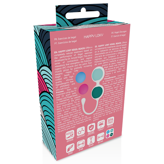 Box packaging for Happy LOKY beads with colorful design and text.