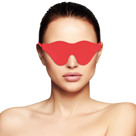 Woman wearing red sunglasses on a white background