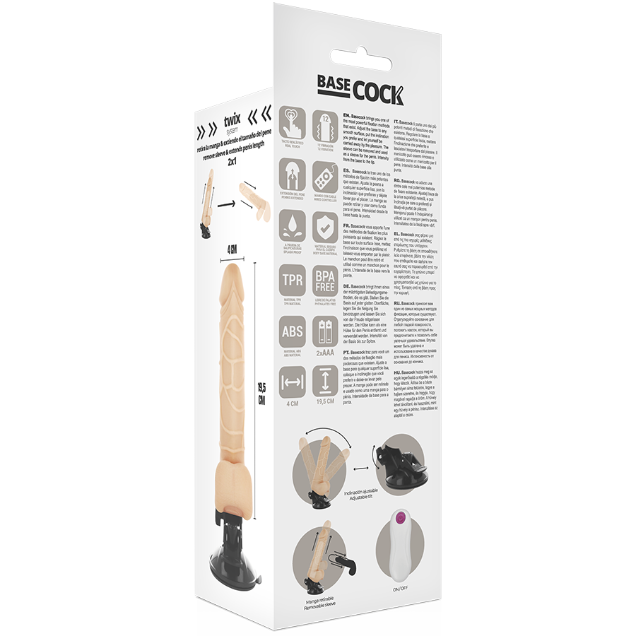 BASECOCK - REALISTIC VIBRATOR REMOTE CONTROL BLACK WITH TESTICLES 19.5 CM -O- 4 CM