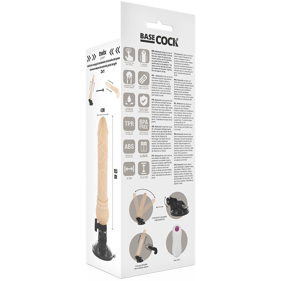 BASECOCK - REALISTIC VIBRATOR REMOTE CONTROL BLACK 19.5 CM -O- 4 CM