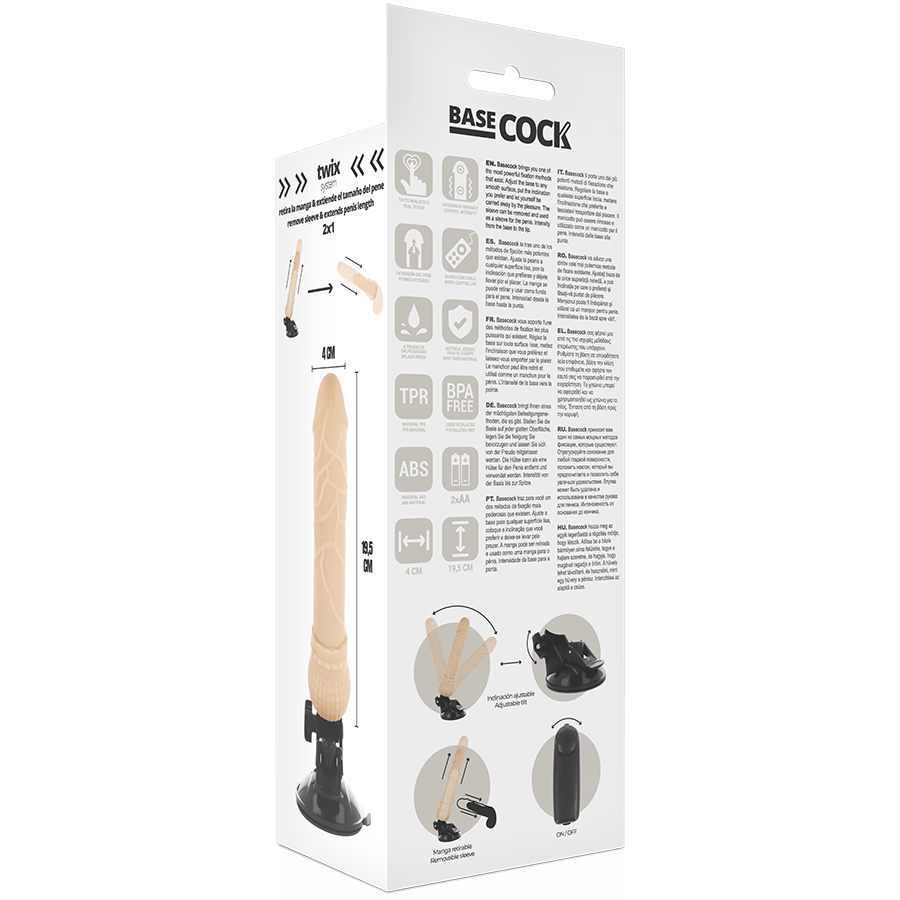 BASECOCK - REALISTIC VIBRATOR REMOTE CONTROL BLACK 19.5 CM -O- 4 CM