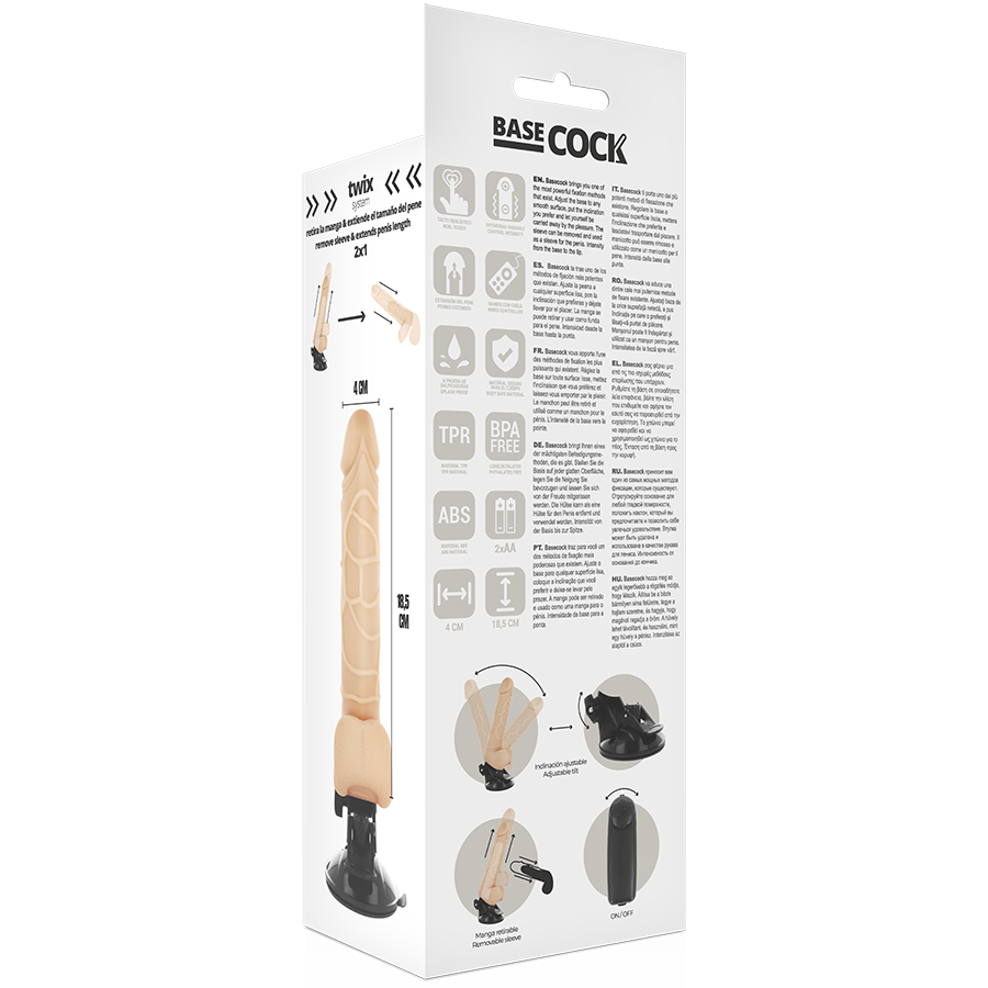 BASECOCK - REALISTIC VIBRATOR REMOTE CONTROL BLACK 18.5 CM -O- 4CM