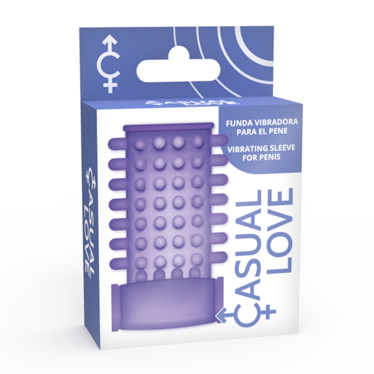 Purple vibrating sleeve packaging with 'Casual Love' branding on a white background