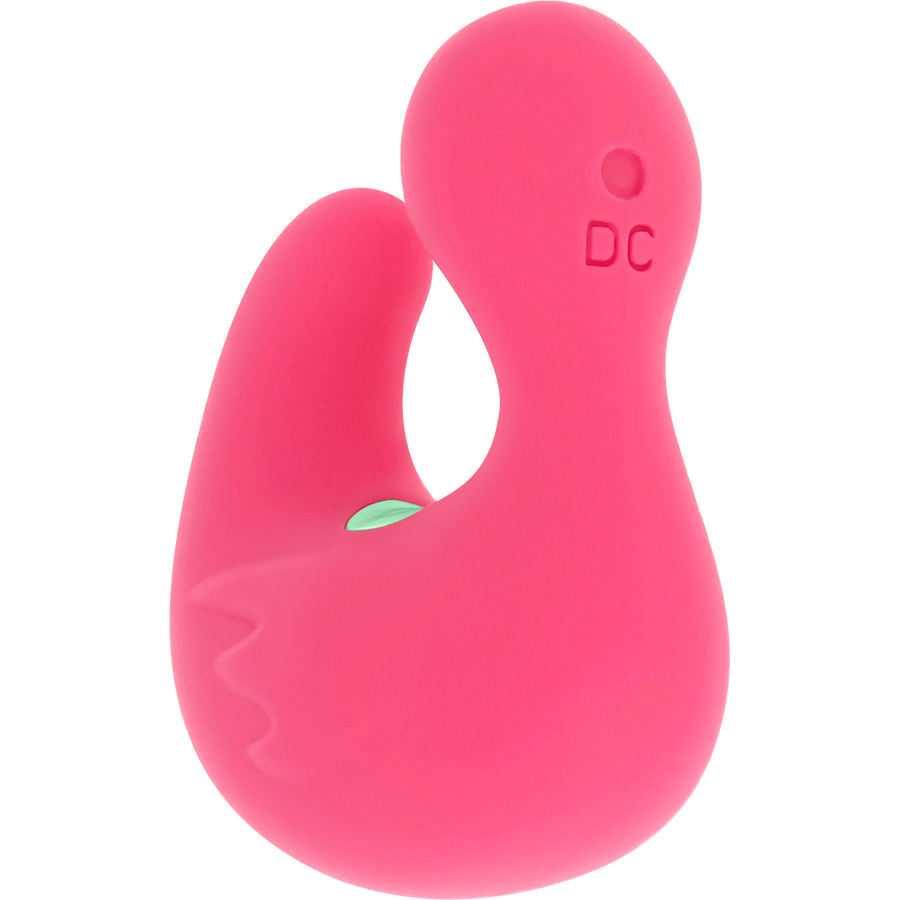 Pink silicone product with 'DC' marking on a white background
