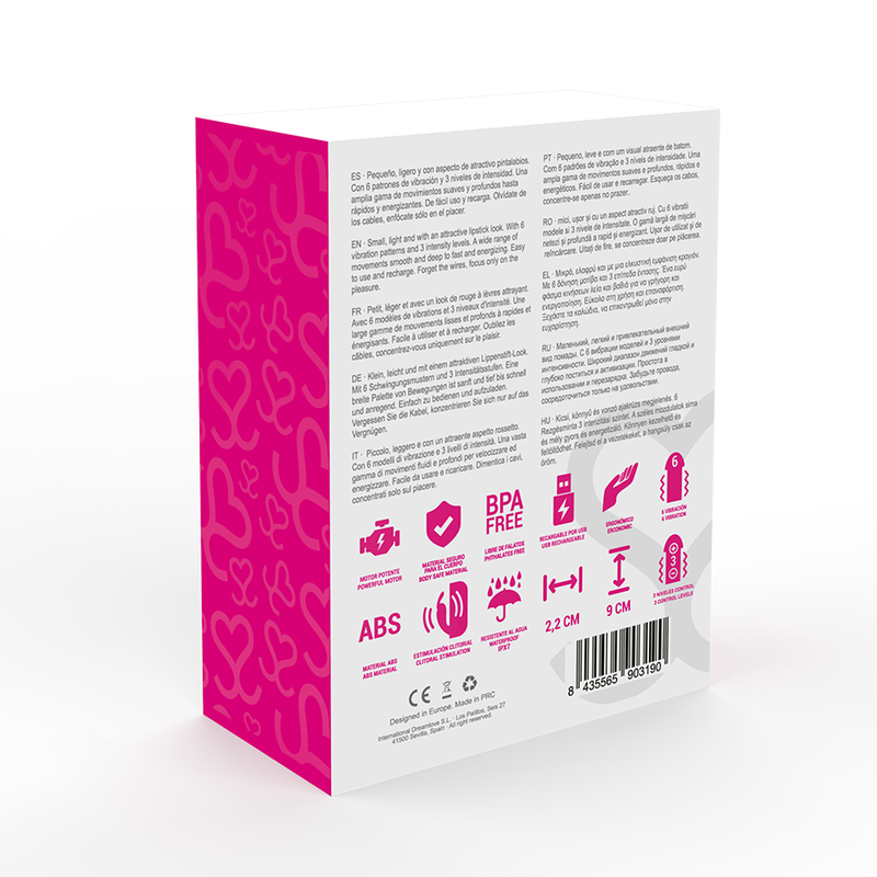 Product packaging with pink and white design on a white background