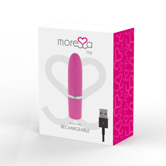 Pink rechargeable device with 'more love' branding on a white background