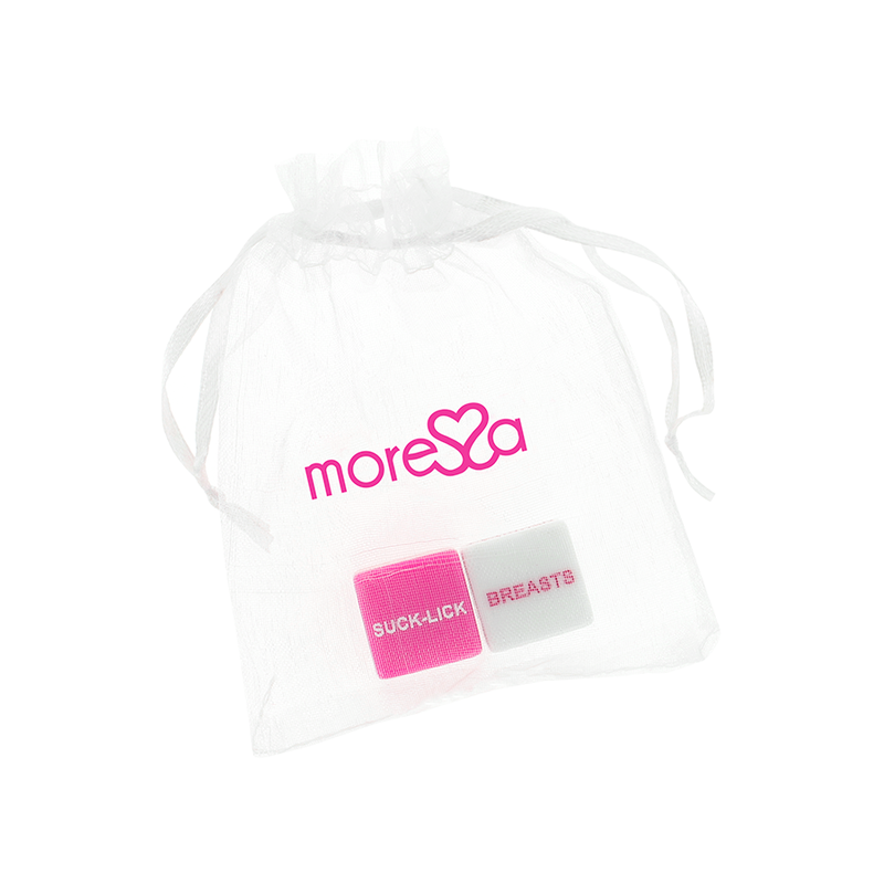 White drawstring bag with 'morella' branding on a white background