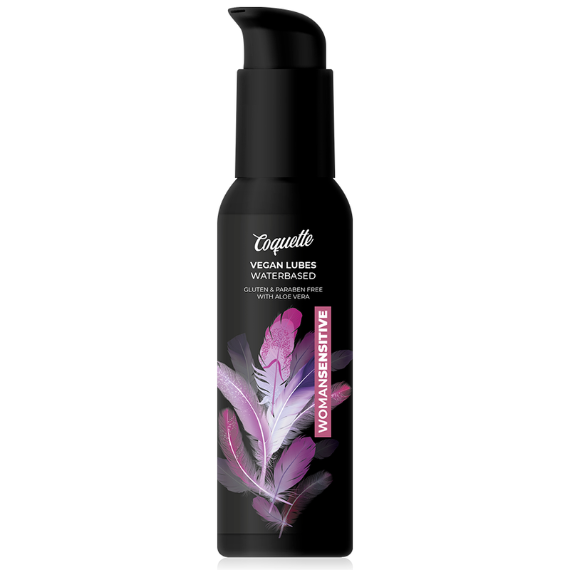 Coquette vegan lube bottle with black pump on a white background