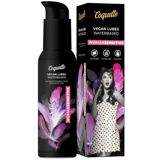 Coquette vegan lube bottle and packaging on a white background