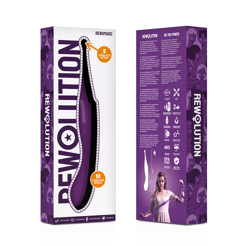 Purple and white packaging of a product with 'REVOLUTION' branding on a white background