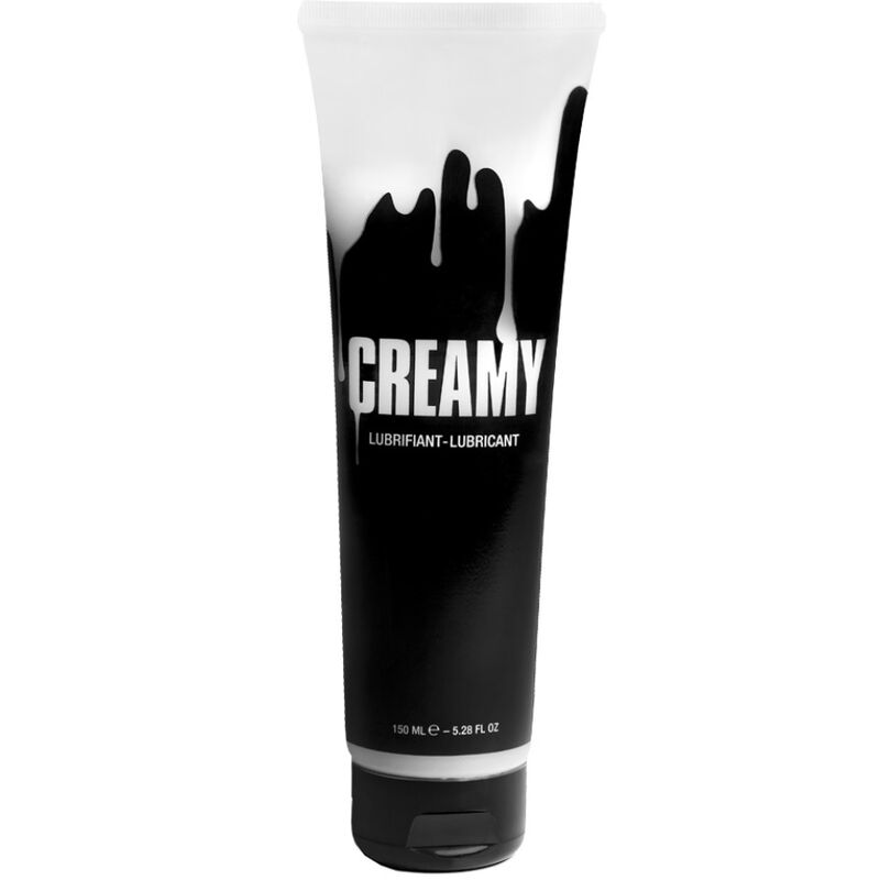 Black and white tube of creamy lubricant on a white background