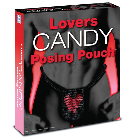 Product packaging for 'Lovers Candy Posing Pouch' with red and black design.