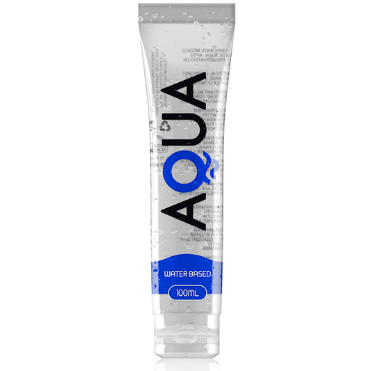 Aqua water-based lubricant tube on a white background