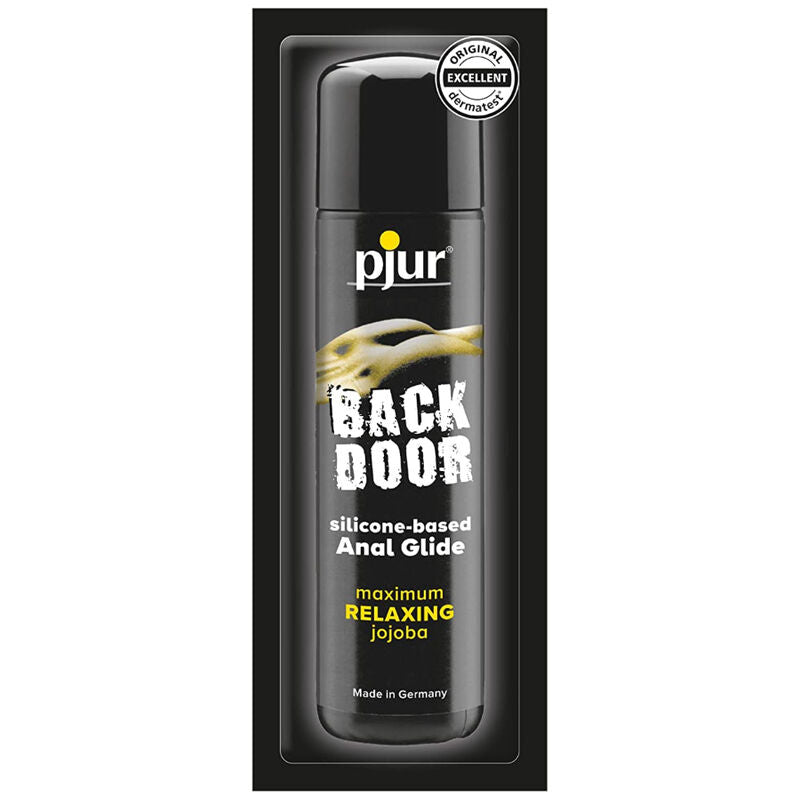 Pjur Back Door silicone-based anal glide packaging on a white background
