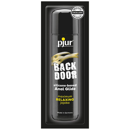 Pjur Back Door silicone-based anal glide packaging on a white background