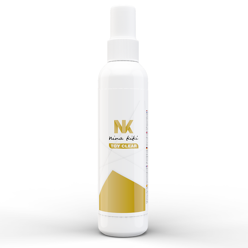 White bottle with gold label on a white background