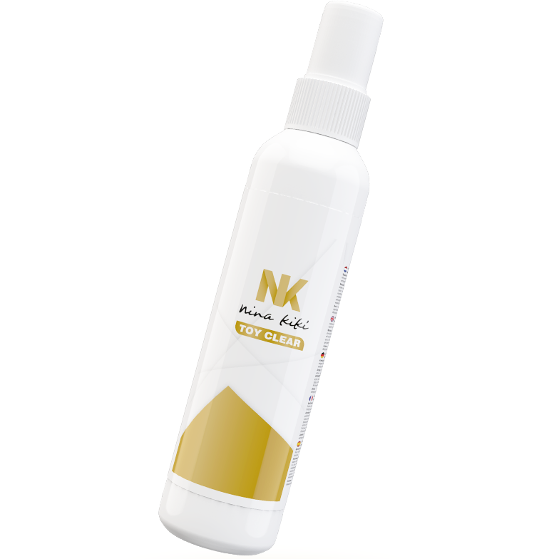 White and yellow bottle of Nina Kiki Toy Clean on a white background