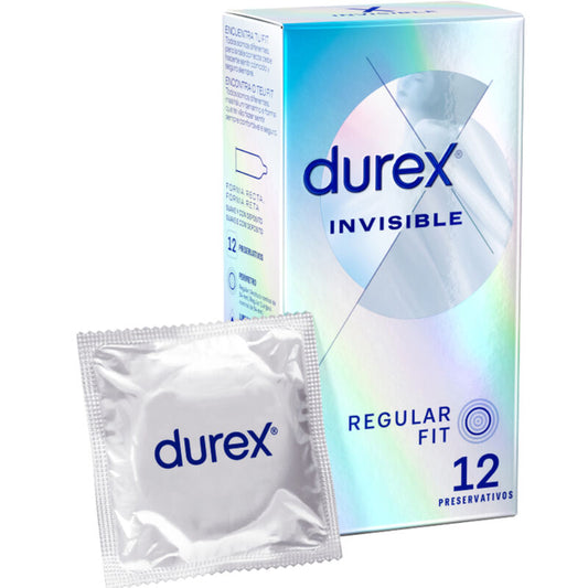 Durex Invisible condom packaging with a single condom in front on a white background