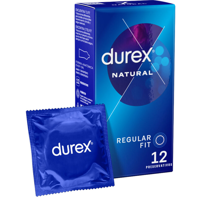 Durex Natural packaging with a single condom packet on a white background
