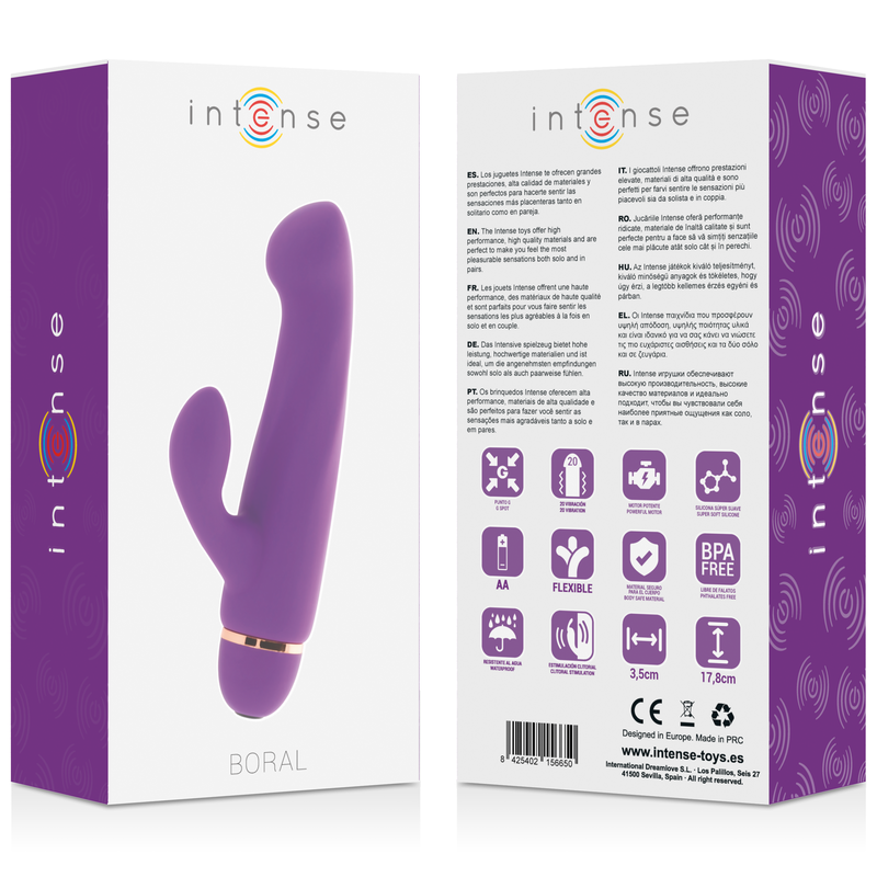 Purple toy with 'intense' branding on a white background