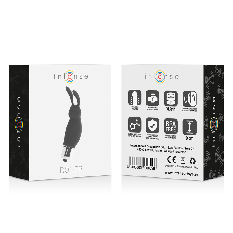 Product packaging for 'intense' with branding and product details on a white background