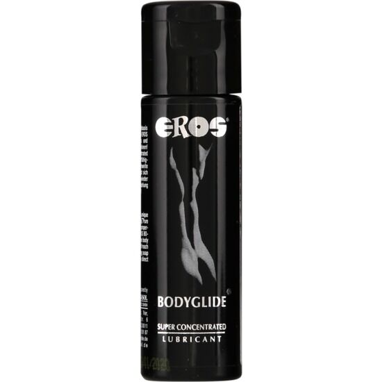 Black bottle of EROS Bodyglide lubricant on a white background