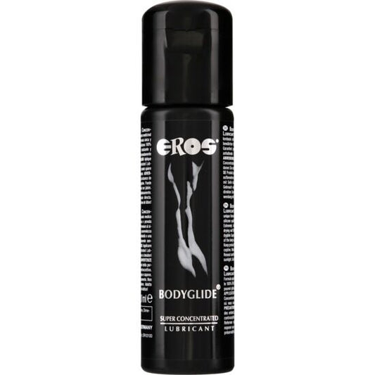 Black bottle of EROS Bodyglide lubricant on a white background