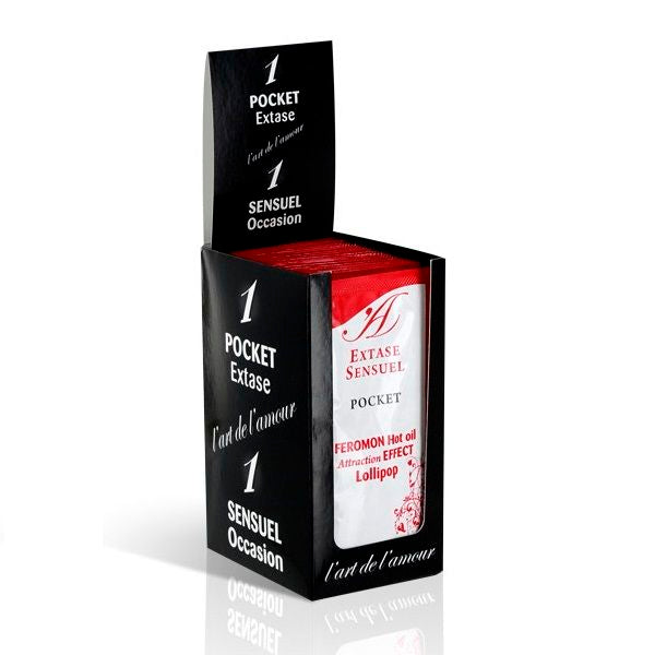 Display box of Pocket Extase Sensuel Occasion with a lollipop packaging.