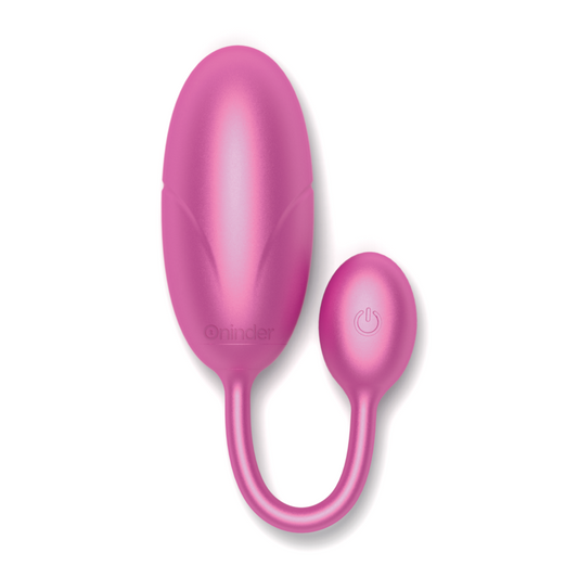 Pink electronic device with a power symbol on a white background