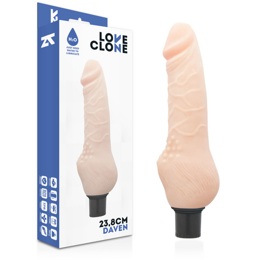 Sexual product with packaging labeled 'LOVE CLONE' on a white background