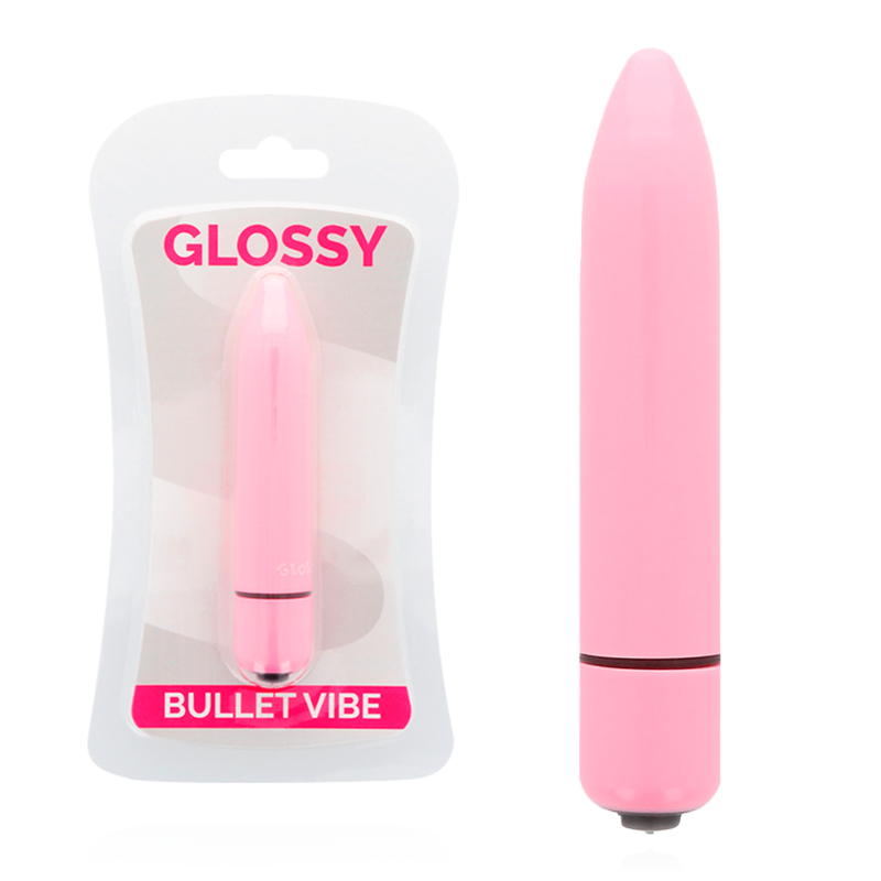 Pink bullet vibe with 'Glossy' packaging on a white background