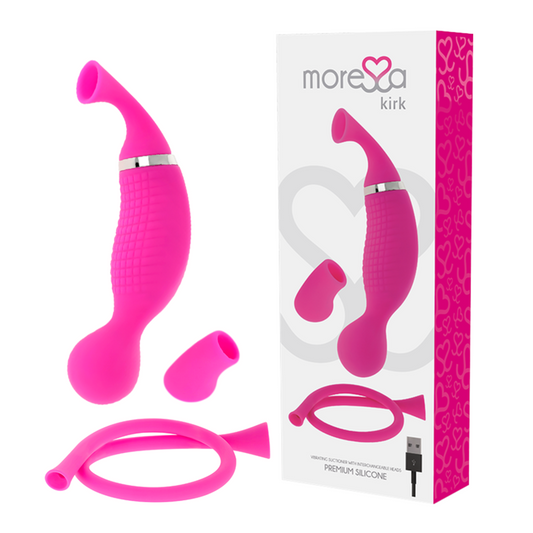 Pink silicone product with packaging labeled 'morelia' on a white background