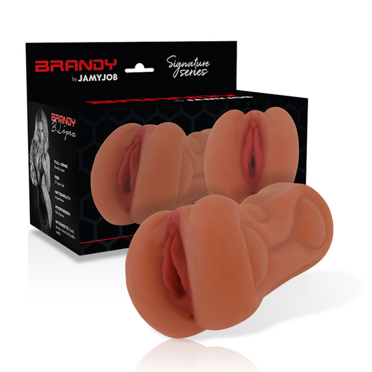 Sexual product packaging with 'Brandy by JamyJob' branding on a white background
